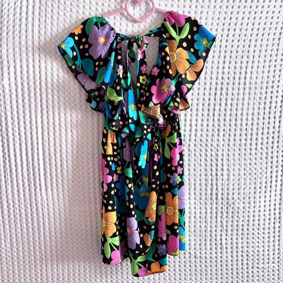 ASOS colorful rainbow floral dress with flutter sleeves US12 - Picture 2 of 3